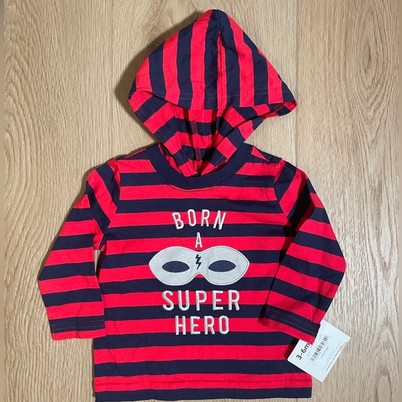 Child of Mine | Red and Blue 'Born A Super Hero' Striped Hoodie, 3-6M - Picture 1 of 3